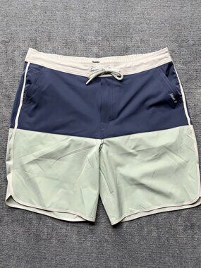 Johnnie-O Tully Half Elastic 8" Surf Shorts Mens L Blue Mint Scalloped Hem NEW